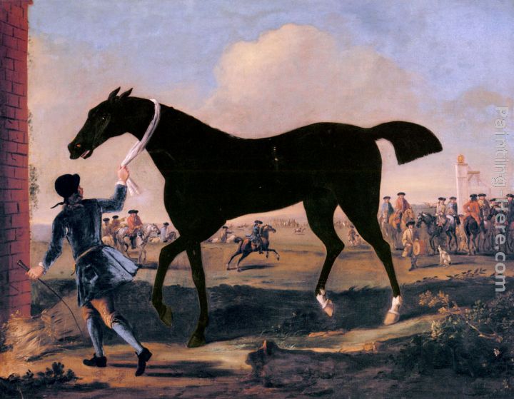 The Duke Of Rutland's Bonny Black Held By A Groom At Newmarket painting - John Wootton The Duke Of Rutland's Bonny Black Held By A Groom At Newmarket art painting